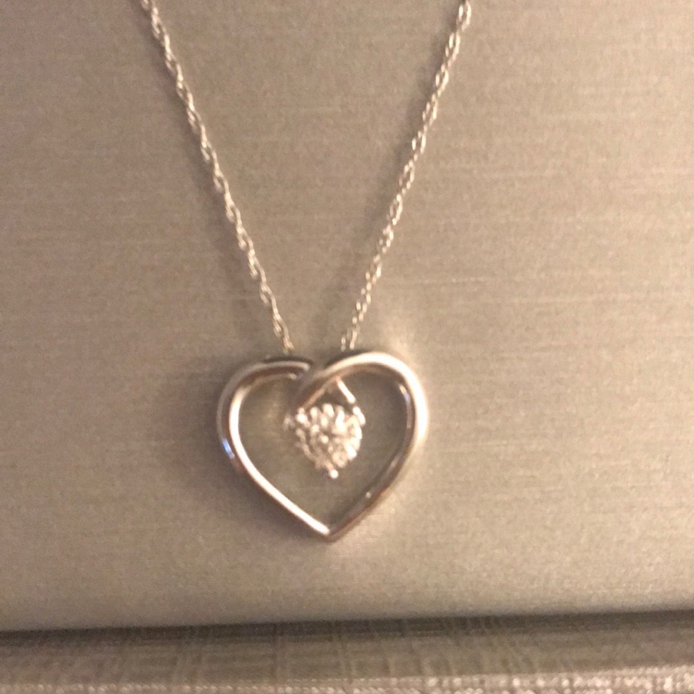 Zales Heart Pendant Diamond White Gold Necklace